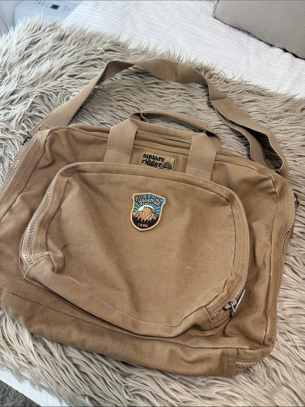 Lands' End Tan Canvas Messenger with Yosemite Patch